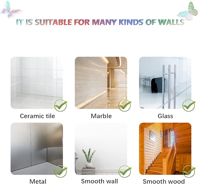 SAOROPEB 3D Butterfly Wall Decor - 48 Pcs, 4 Styles, 3 Sizes - Removable Stickers (Laser)