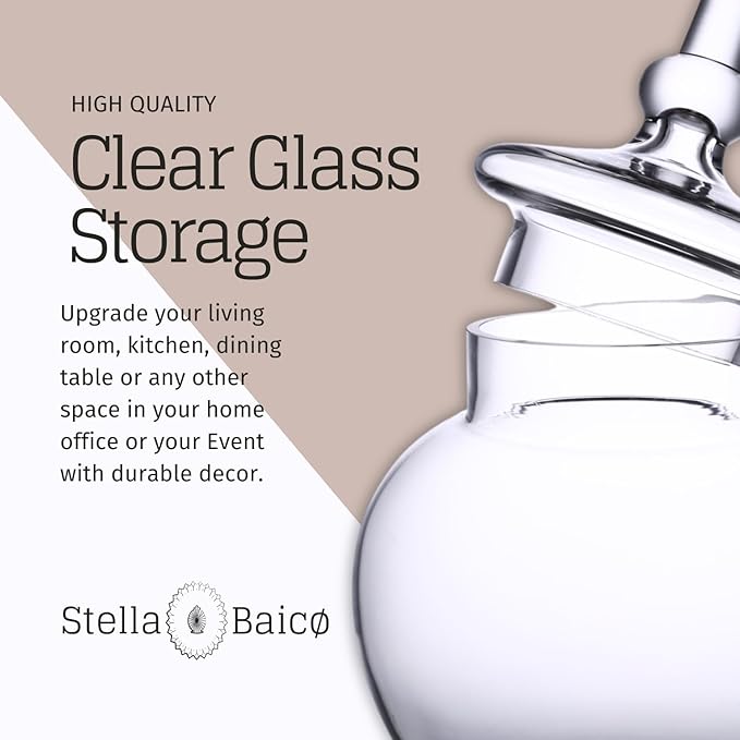 Large Glass Apothecary Jars with Lid, Clear Glass Candy Jar for Candy Buffet, Decorative Glass Jar for Party, Wedding and Home Decor, Elegant Glass Candy Canister (Height: 15", Diameter: 6.3")