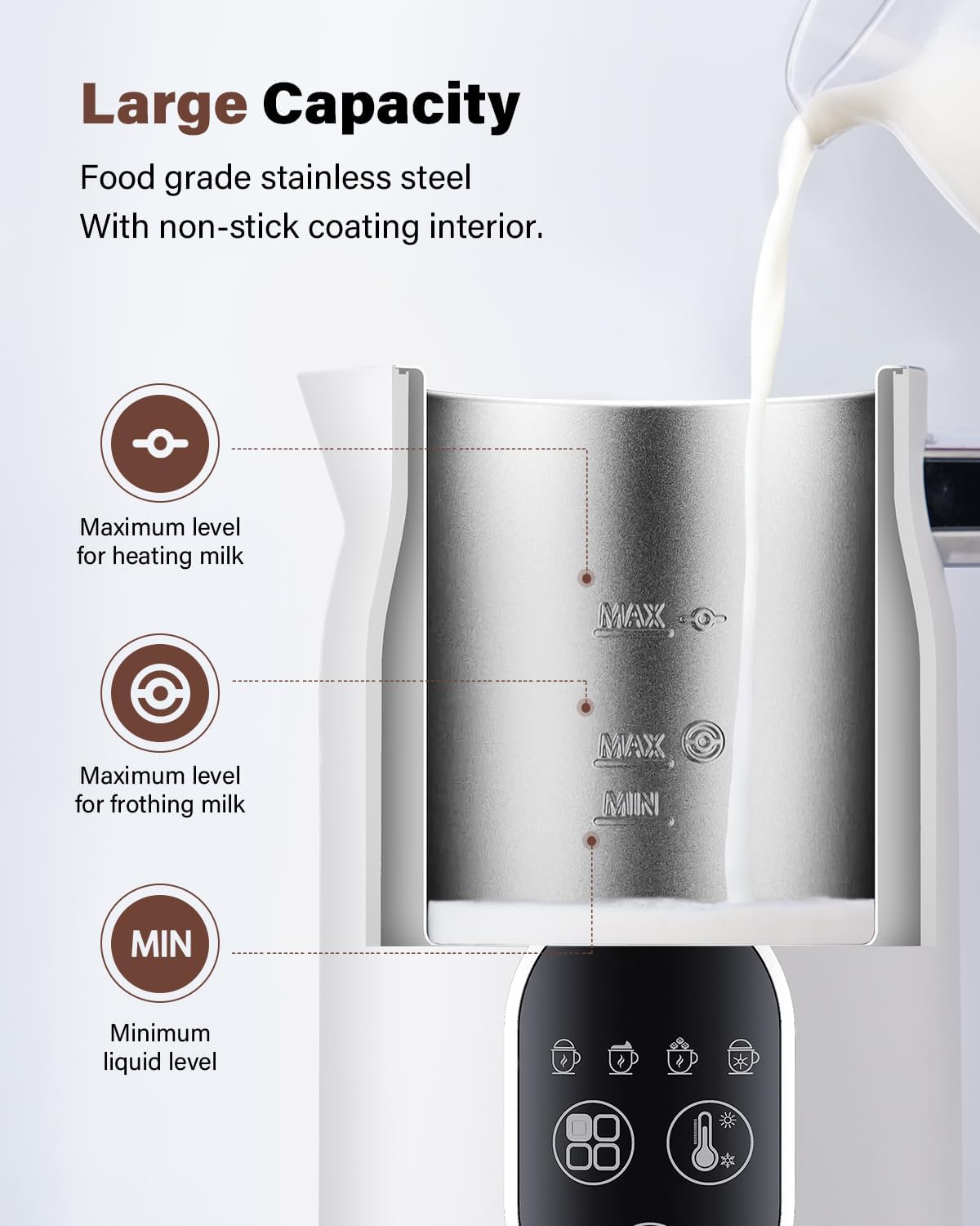 4-in-1 Electric Milk Frother and Steamer with Auto Temperature Control, Warm & Cold Foam Maker, Fast Frother for Coffee, Latte, Hot Chocolate, Cappuccino, Macchiato, White
