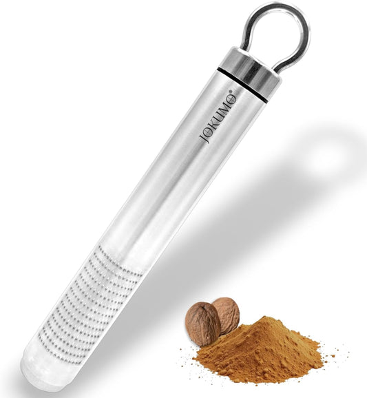 Nutmeg Grater with Silicone Brush & Storage - 18/10 Stainless Steel, Compact Spice & Nut Grinder Tool for Fresh Nutmeg Powder