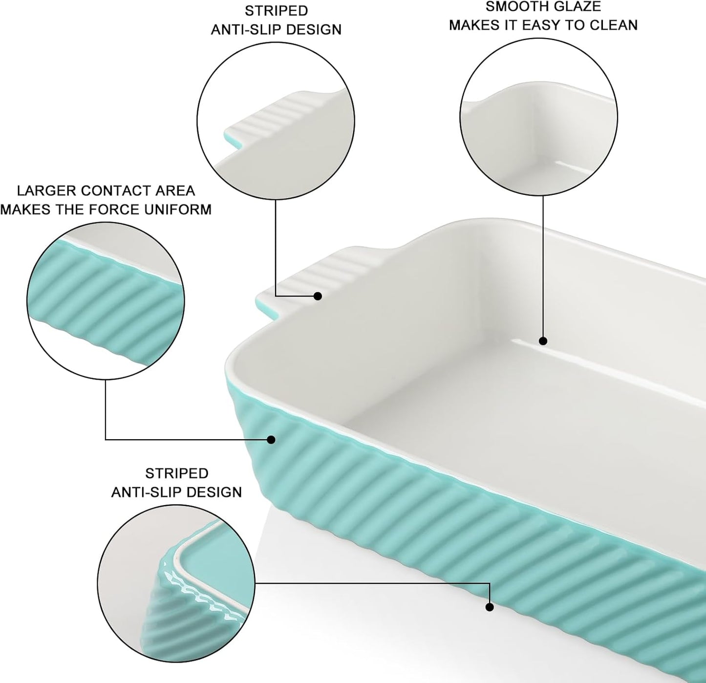 Sweejar Ceramic 13 x 9 Baking Pan, Cake Baking Dish for Brownie, Porcelain Striped Casserole Dishes for Oven with Handle for Lasagna, Family Dinner(Turquoise)