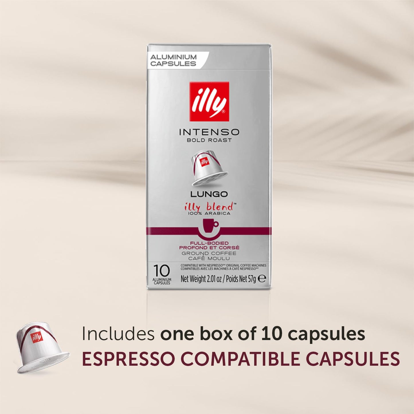 Illy Espresso Compatible Capsules - Single-Serve Coffee Capsules & Pods - Intenso Lungo Dark Roast - Notes Of Cocoa & Dried Fruit Coffee Pods - For Nespresso Coffee Machines – 10 Count