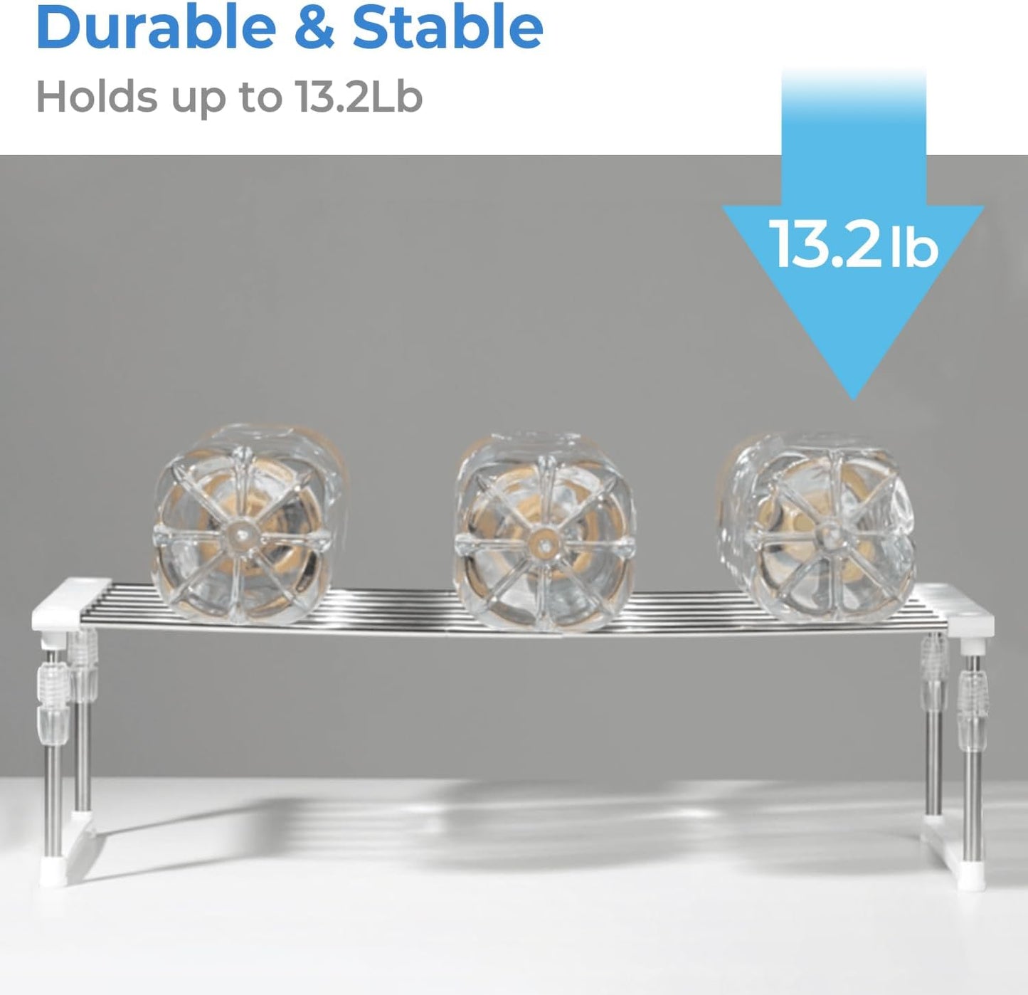 carrotez Expandable Cabinet Organizer, Set of 1 Width & Height-Adjustable Kitchen Cabinet Organizer Shelf, Stackable Kitchen Counter Shelf, 11.8~19.6 x 7.8 x 5.9~9" White