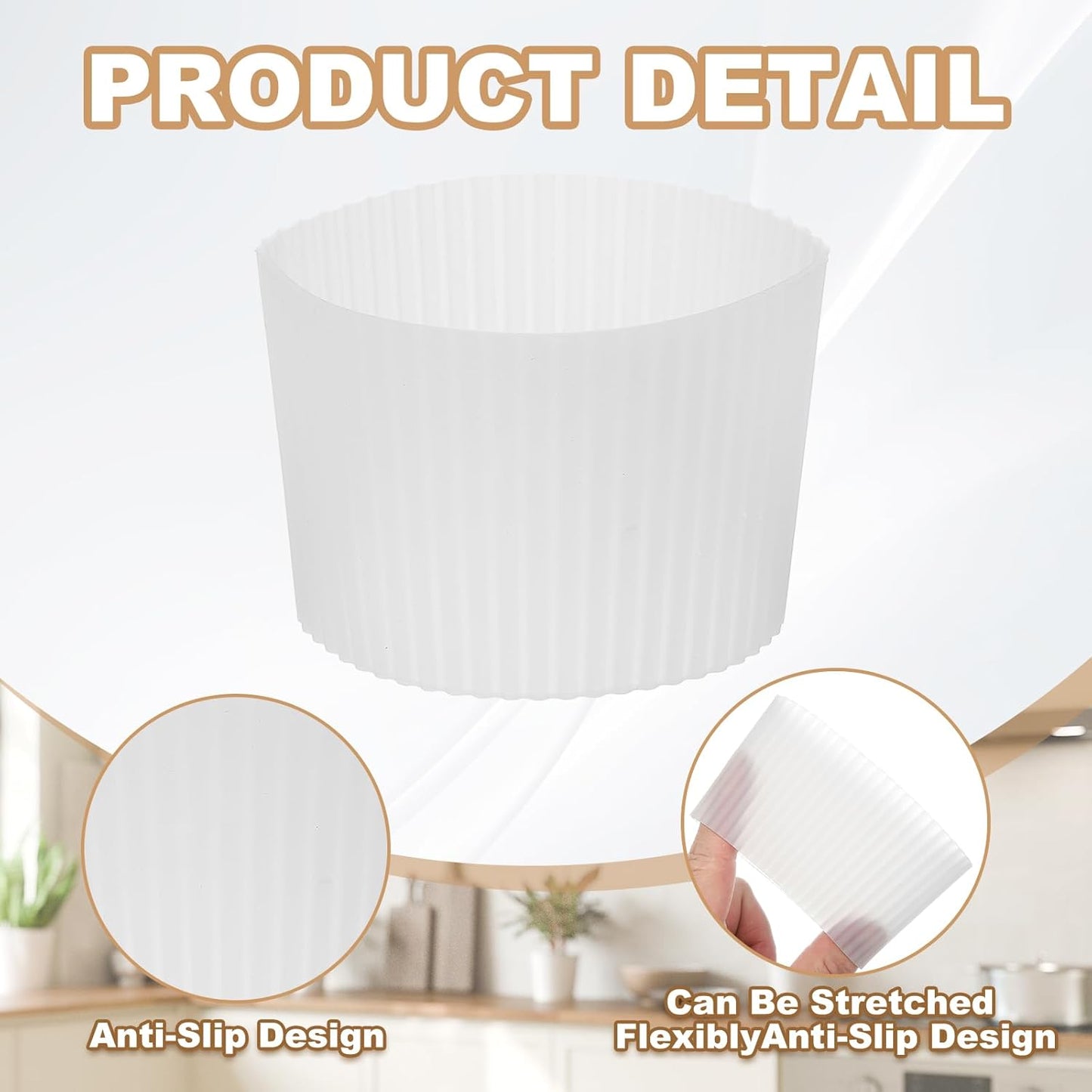 uxcell 6Pack Coffee Cup Sleeves, Reusable Silicone Heat Resistant Cup Protective Sleeve Nonslip Mug Protector Cover for Home Travel Coffee Mug Glasses Water Bottle Boots, Clear