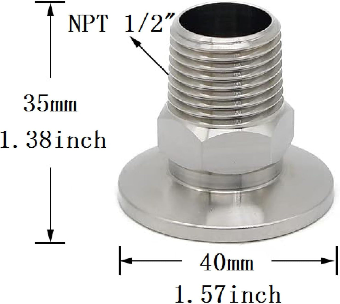 SS304 KF25 NPT Male Adaptor thread 1/2" NW25 KF Male coupling ISO-KF25 X NPT 1/2"