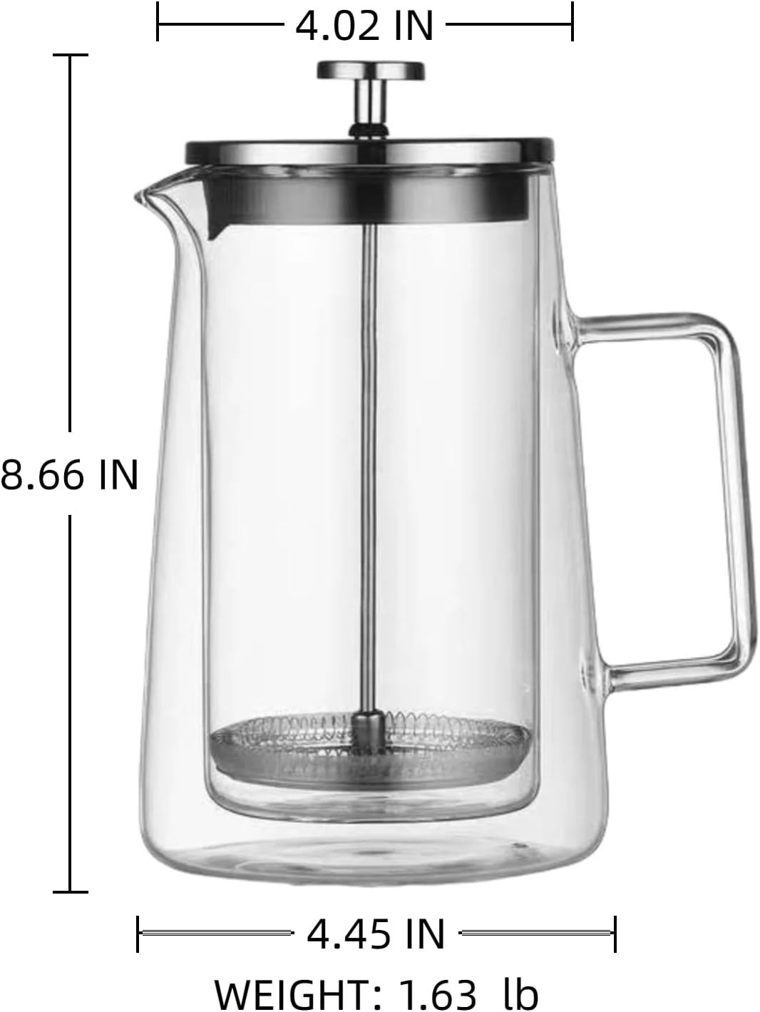 French Press Coffee Maker 34Oz (1 Liter), DoubleWall Insulated Borosilicate Glass, Heat-Resistant Design, Stainless Steel Filter for Coffee, Tea & Cold Brew