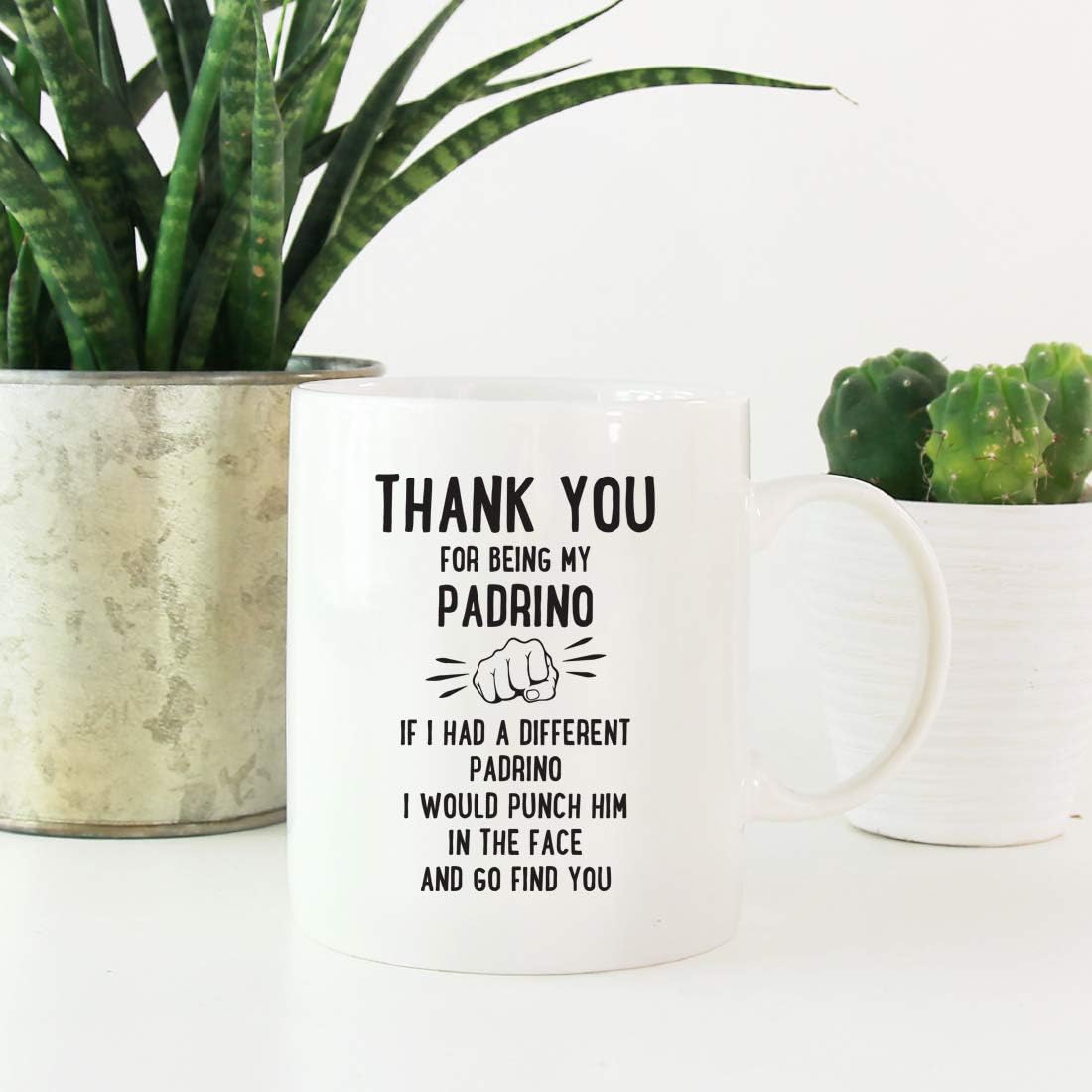 Andaz Press Funny Family 11oz. Coffee Mug Gift, Thank You for Being My Padrino, Punch in Face, 1-Pack, Christmas Birthday Drinking Cup Present Ideas