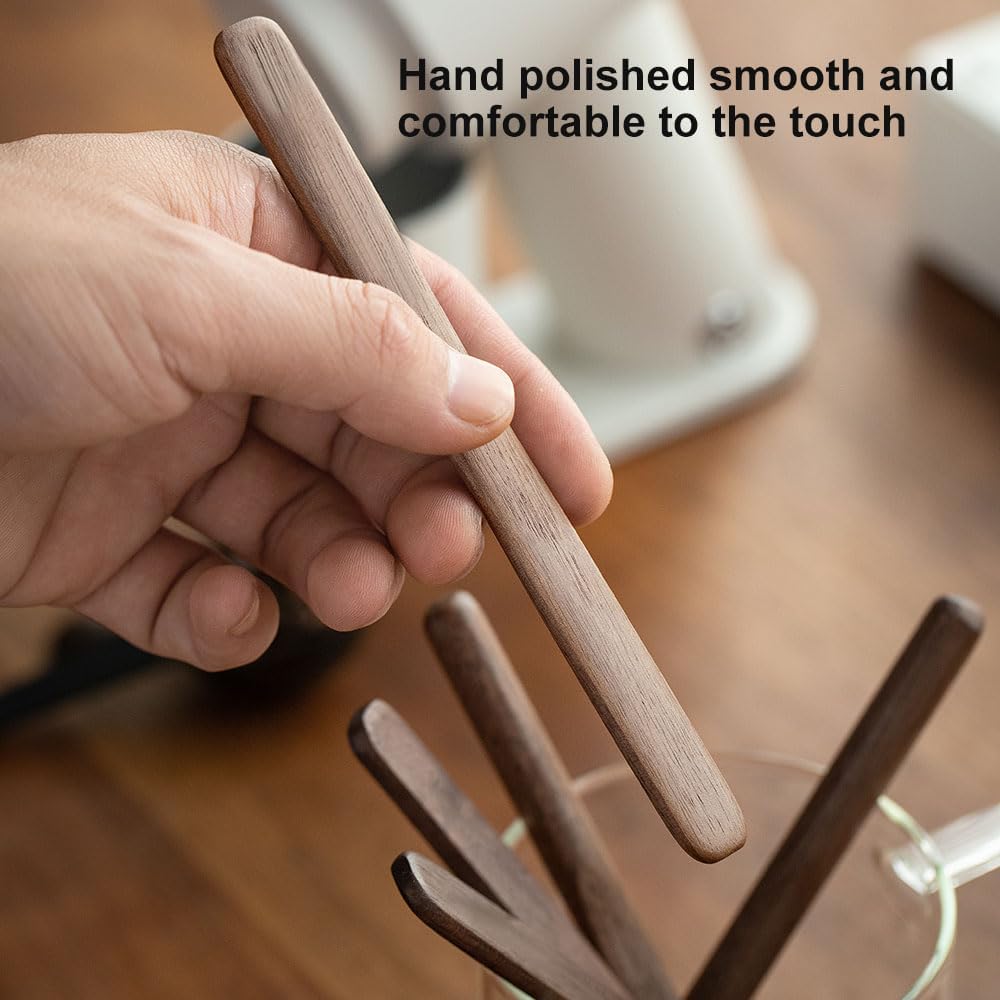 4Pcs Black Walnut Wood Coffee Stirrers 6″ Reusable Wooden Drink Stir Sticks for Coffee, Tea, Milk, Chocolate & Jam Spreader