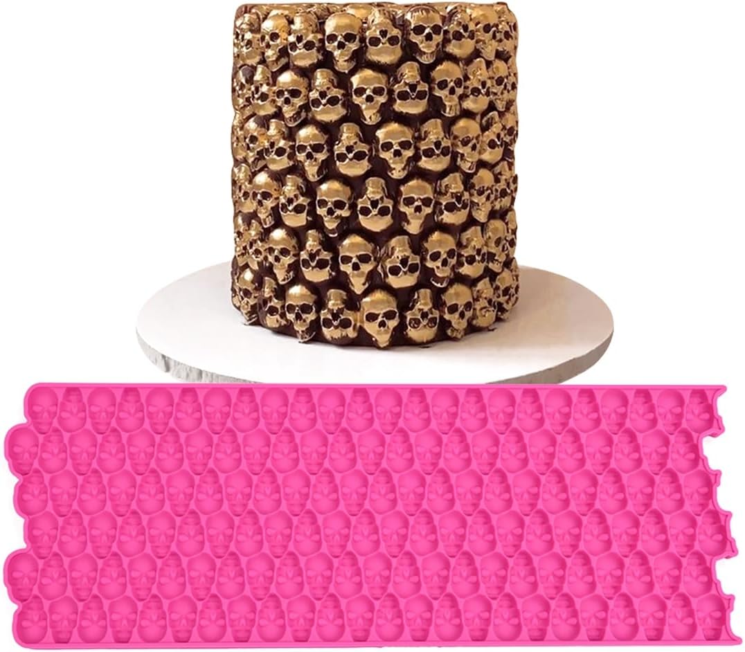 mostsom Silicone Mold 3D Hollow Out Lace Molds 3D Skull Cake Lace Mat Halloween Silicone Mould Fondant Mold Chocolate Stencil Cake Decorating Border Bakeware (K_ Skull Shape)