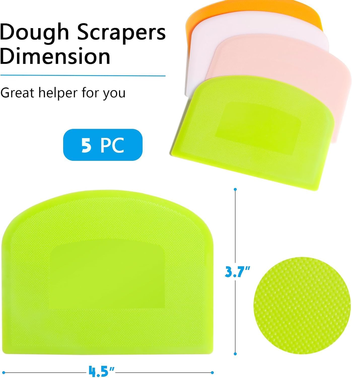 Dough Cutter Bench Scraper for Baking, 5 PCs BPA Free PE Plastic Flexible Bowl Scraper, Food-safe Plastic Dough Scraper for Bread Cake Dough Fondant Icing (White, Green, Orange, Blue, Pink)