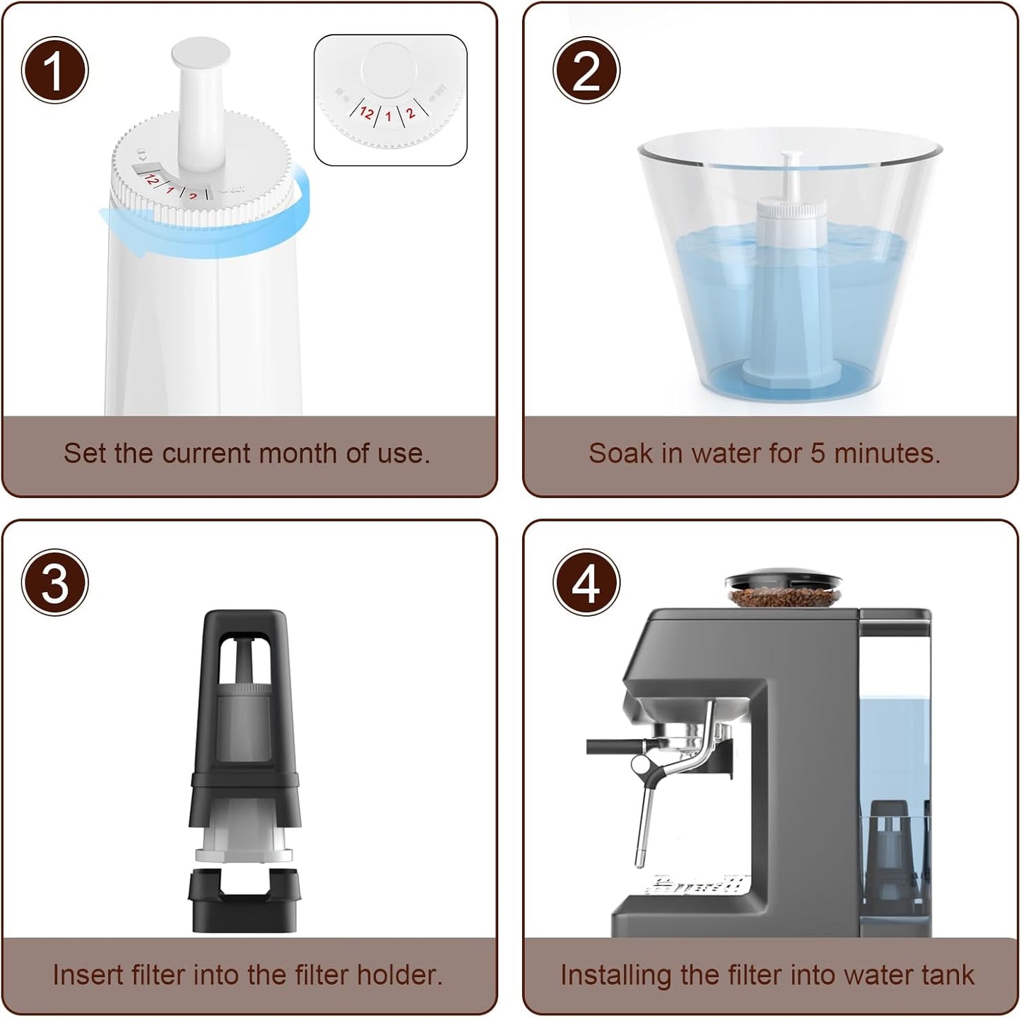 4 Pack Replacement Water Filter for Breville Espresso Machine Barista Touch Bes880, Oracle Touch BES990, Barista Pro BES878, Oracle BES980, Dual Boiler BES920 Bambino ClaroSwiss Sage (4)