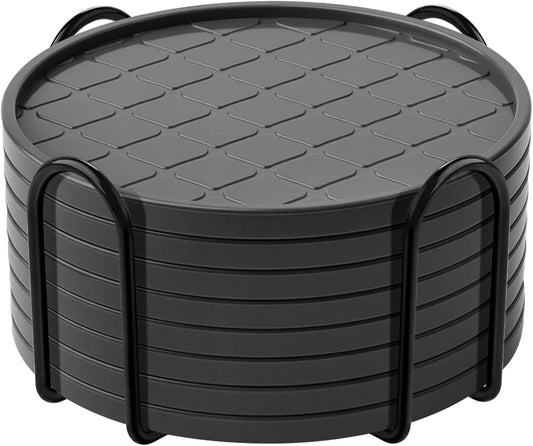 Coasters Set of 8,Hot or Cold Drink Coasters with Holder,Modern Style Coffee Table Coaster,Suitable for Kinds Cups Beer,Drink,Anti-Overflow Tabletop Protection(Gray, 8pcs)