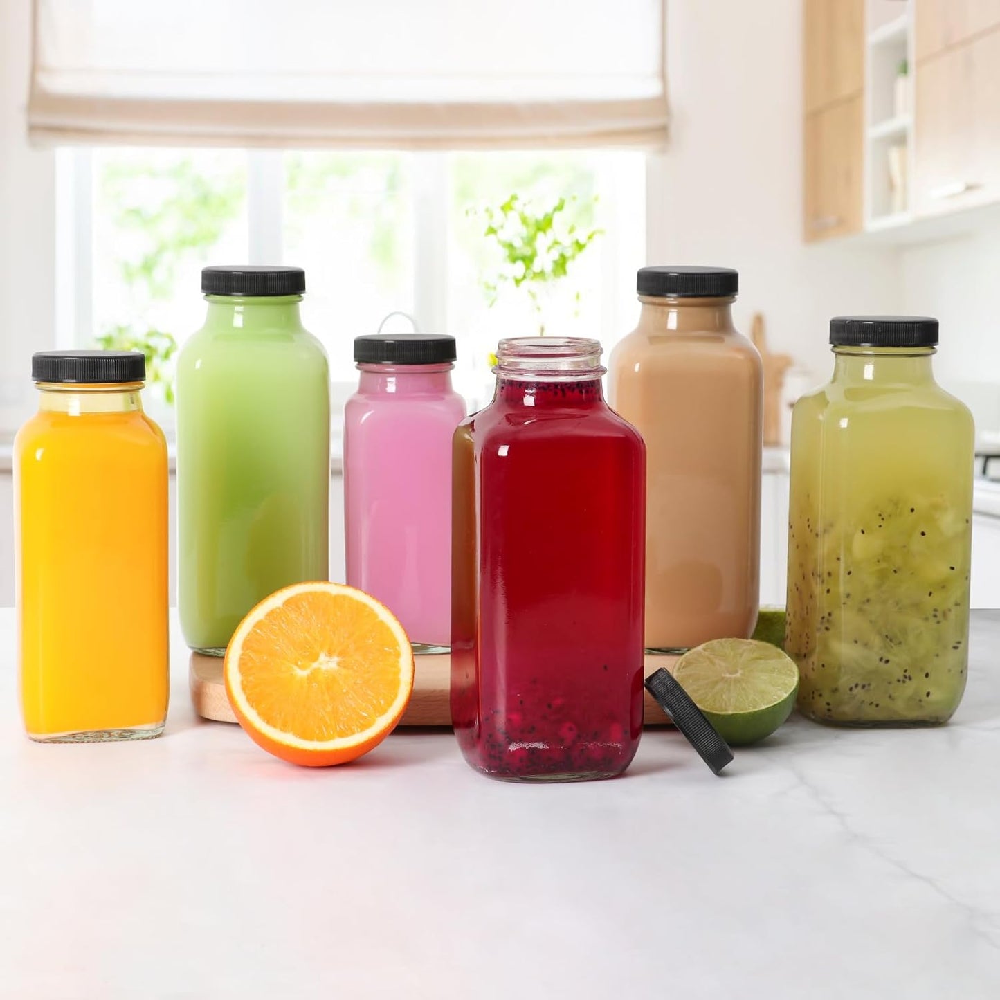 8 oz Glass Juice Bottles with Lids 12 Pack,Reusable Water Bottle,Juicing Bottles for Smoothies, Milk, Storage, Small and portable