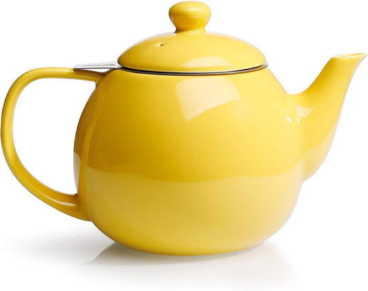 Sweese Teapot, Porcelain Tea Pot with Stainless Steel Infuser, Blooming & Loose Leaf Teapot - 27 ounce, Yellow