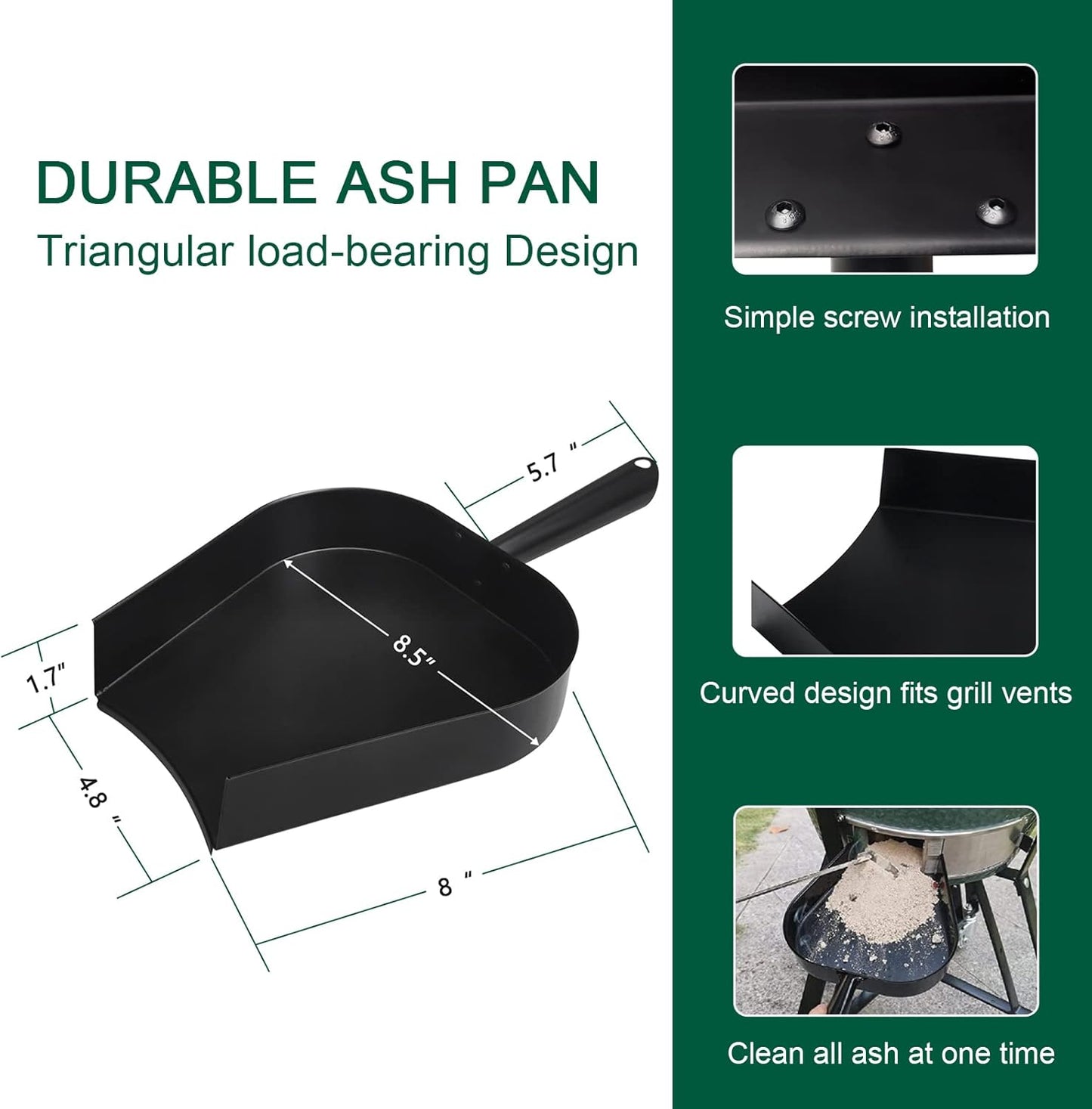 BBQ Ash Removal Tool Set for Big Green Egg Accessories, Kamado Grill Cleaning Tools Include Ash Rake and Ash Pan and Grill Grate Lifter(at+AP+GG)