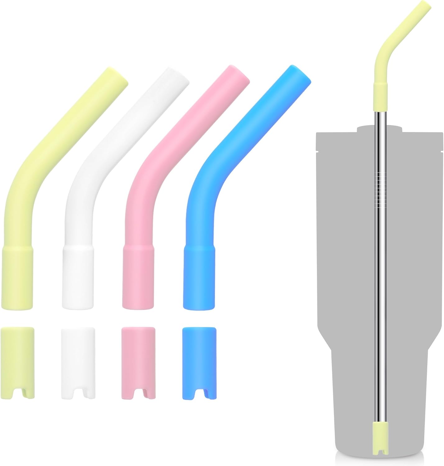 4 Set Silicone Straw Tips, Food Grade Rubber Metal Straws Tips Covers with Silicone Bottom Only Fit for 8MM Stainless Steel Straw