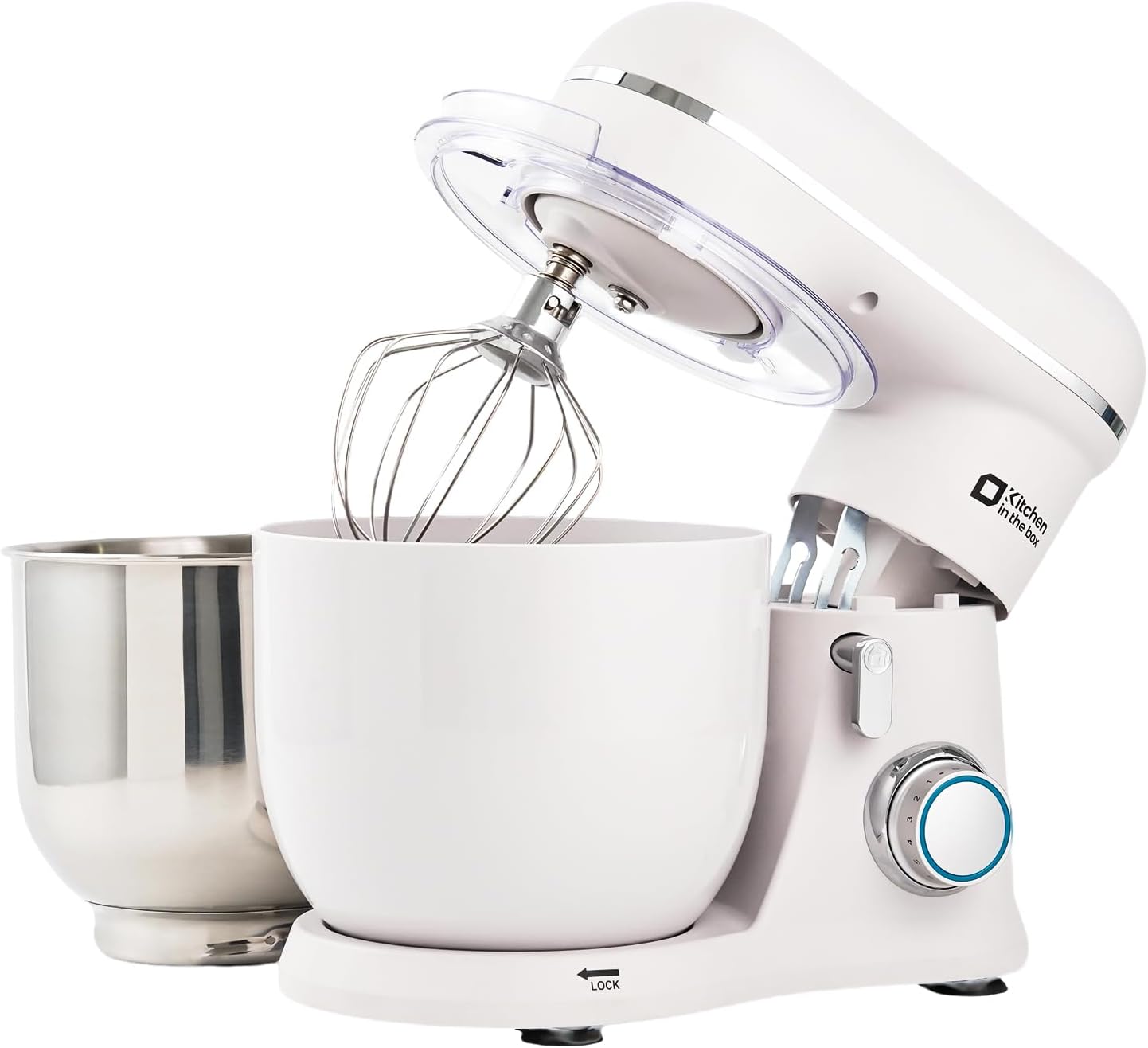 Kitchen in the Box Stand Mixer, 3.5QT Two Bowls Small Kitchen Electric Mixer, 10-Speed Portable Lightweight with Matte Finish, Egg Whisk, Dough Hook, Beater (Frost White, 3.5QT)