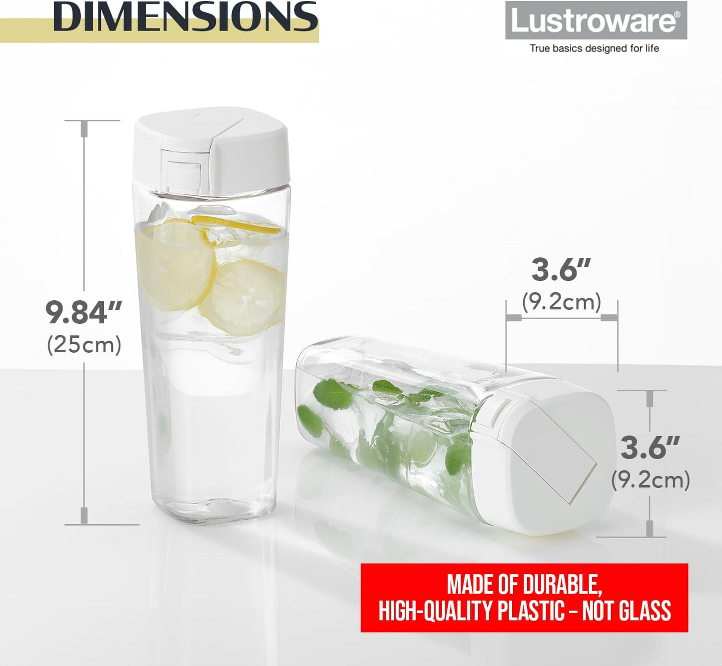 Lustroware QuickFlip Slim Airtight Pitcher - 1.2L (40oz), Heat Resistant, BPA-Free SAN Plastic, Easy Pour, Space-Saving, Made in Japan - White
