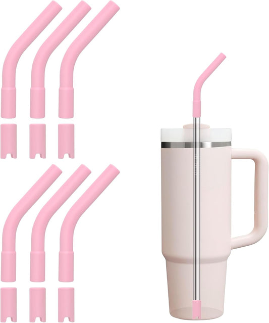 6Pcs Silicone Straw Tips, Reusable Rubber Straw Tips for Metal Straws and Other 0.31Inch (8MM Outdiameter) Straws, Fit for Stanley Cup Tumbler (Pink)