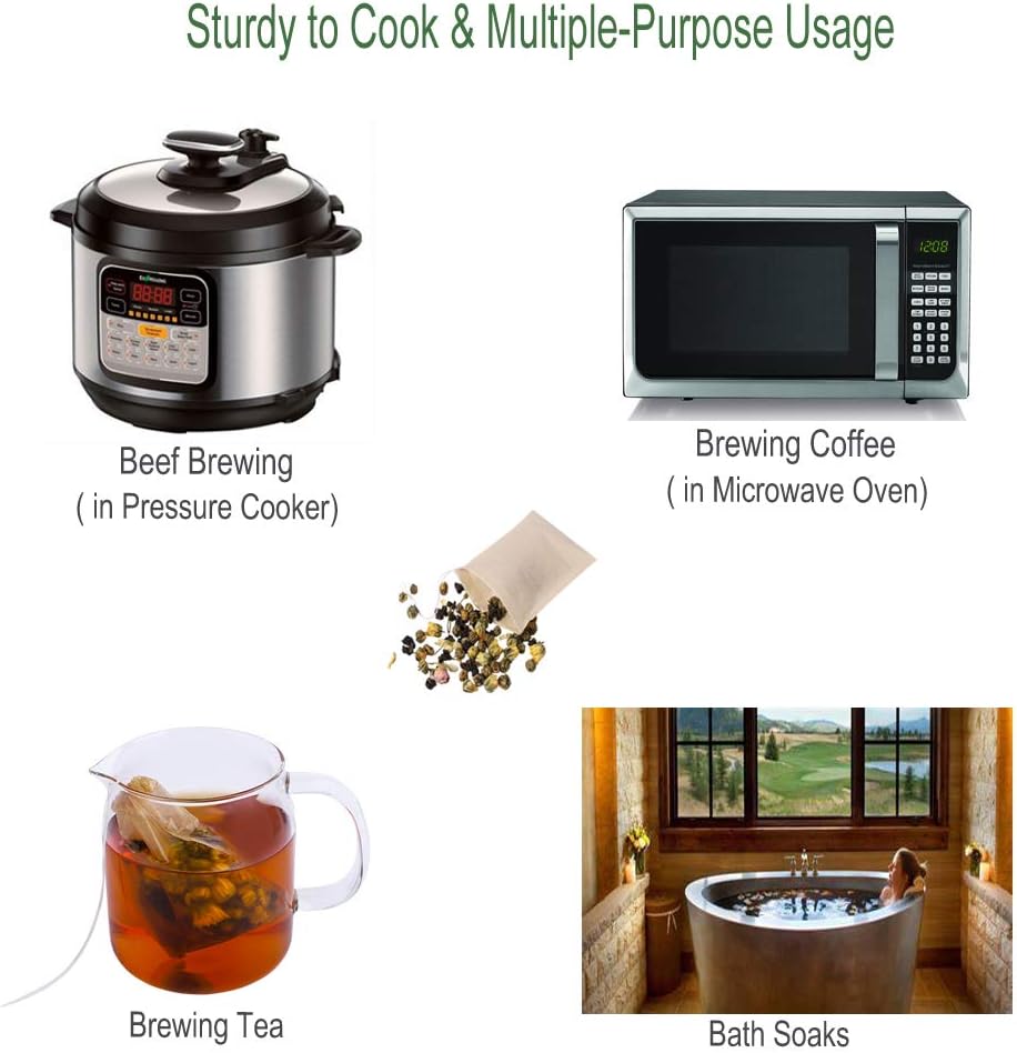 Eco-Fil Disposable Tea Filter Bags for Loose Tea, Wood Pulp Material, Biodegradable and Compostable, Unbleached Empty Tea Infuser Sachets with Drawstring, 100 Pack (3.2inch x 4.0inch)