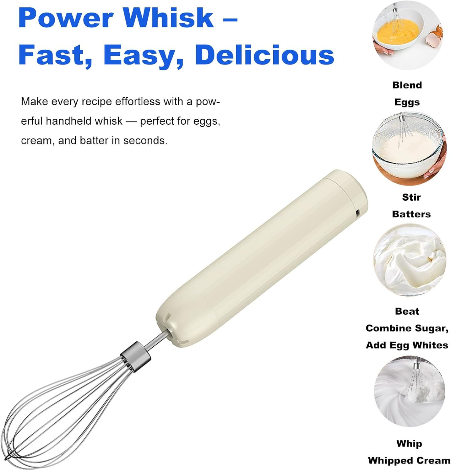 Cordless Hand Mixer MixgoII, Handheld Mixer Electric Whisk & Milk Frother, Hand Held Mini Mixers, Rechargeable Hand Mixer and Whisker, Food Processor for Cooking, Food Chopper, 4-Speed, 10Oz