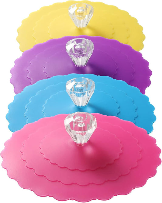 Silicone Cup Covers (Set of 4) ， Multicolored Silicone Lids for Mugs, Cups, Tea Pots,Flexible Mug Covers，Hot Cup Lids for Coffee & Tea