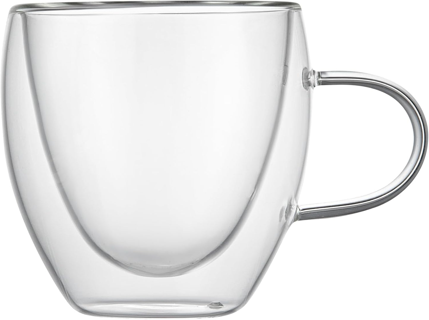 Restaurantware-Forma Professional 5.1 Ounce Glass Coffee Cups, 12 Insulated Coffee Cups With Handle - Dishwashable, Reusable, Clear Double Wall Beverage Tumblers, Freezable, For Hot Or Cold Beverages