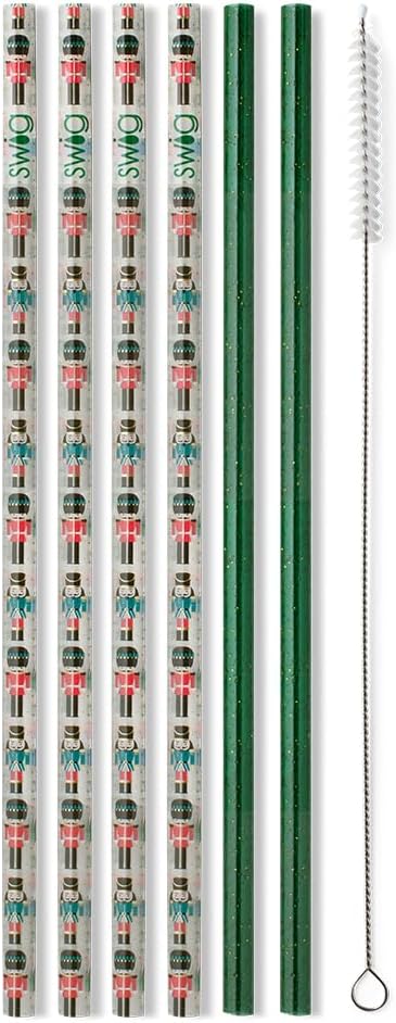 Swig Life Reusable Straws Classic Nutcracker + Green Glitter Tall Straw Set & Cleaning Brush, Each Straw is 10.25 inch Long (Fits Swig Life 20oz Tumblers, 22oz, and 32oz Tumblers)