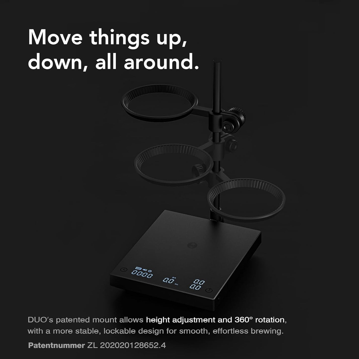 TIMEMORE Coffee Scale Black Mirror Duo (New) with Adjustable Dripper Mount/High-Precision Load Cell/Dual-Readout Display/Real-Time Flow Rate，Espresso Digital Coffee Scale for Pour Over Drip Coffee.