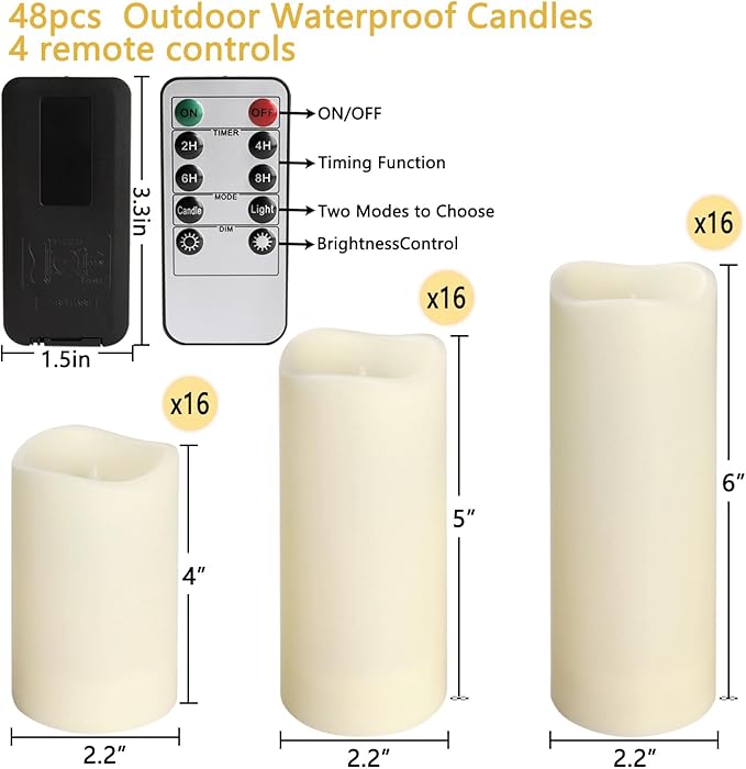 48-Pack LED Flameless Candles with Remote Control - Perfect for Home, Parties, and Special Occasions - Create a Magical Ambiance Effortlessly(Three Sizes)