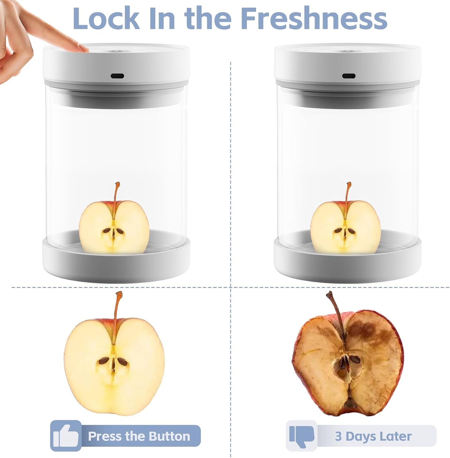 Auto Vacuum Coffee Container, 1.1L/16oz Airtight Food Storage Containers, Coffee Bean Storage Canister, Glass Storage Jars for Beans & Food