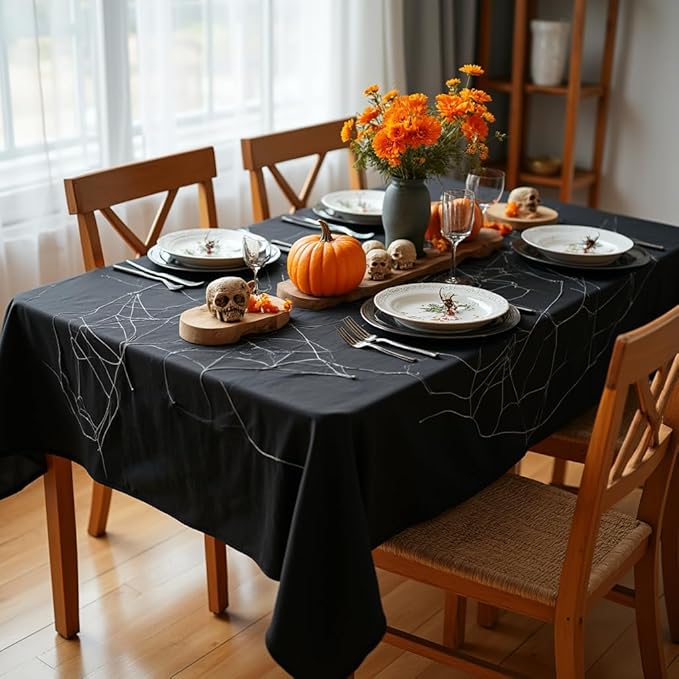 sancua Rectangle Tablecloth - 90 x 132 Inch - Water Resistant Spill Proof Washable Polyester Table Cloth, Decorative Fabric Table Cover for Dining Tables, Buffet Parties and Camping, Black