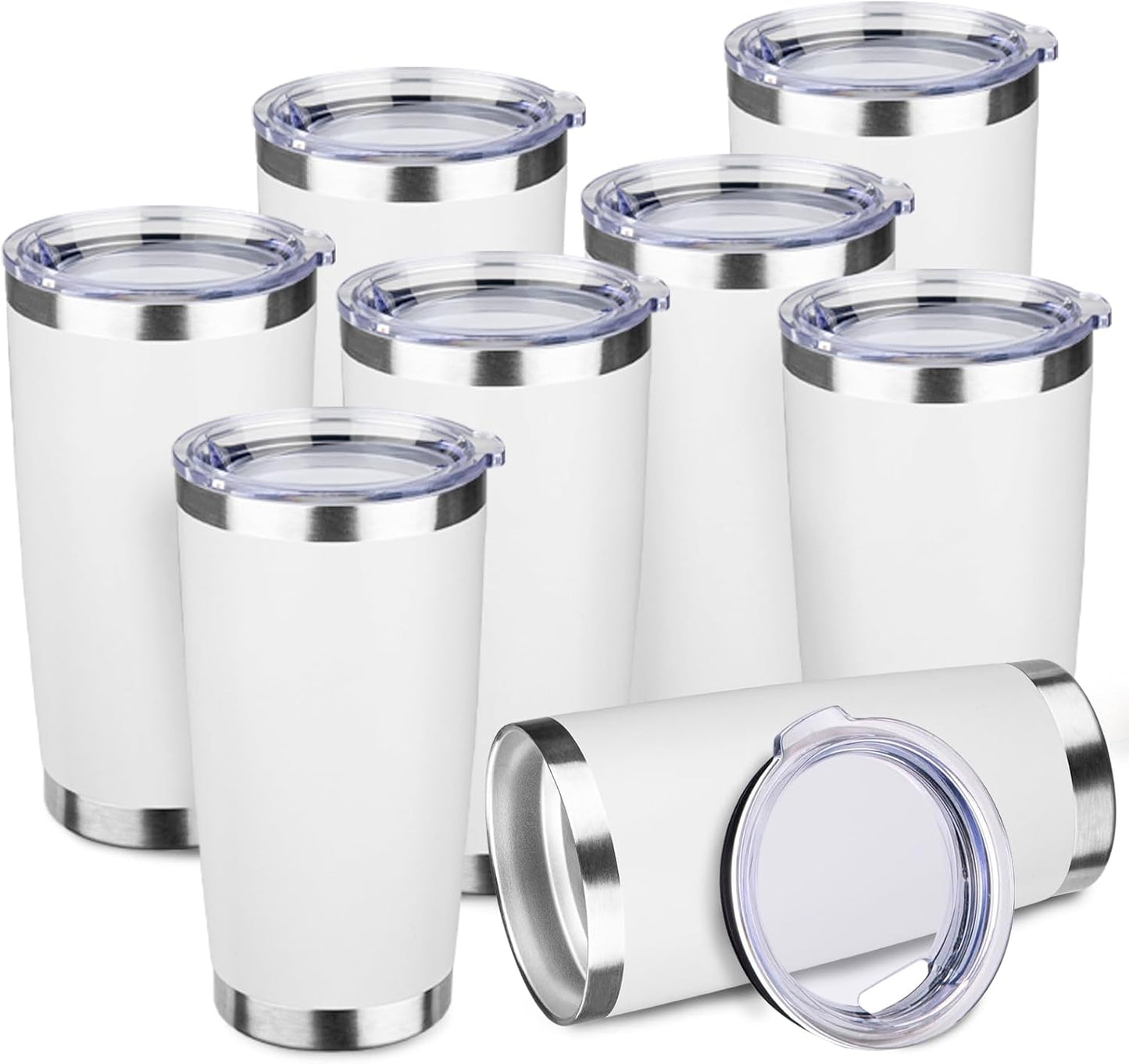 StarSpeed 20oz Tumbler Bulk with Lid, Stainless Steel Insulated Tumblers Double Wall Vacuum Insulated Travel Mug, Powder Coated Coffee Cups for Hot and Cold Drinks(White,8)