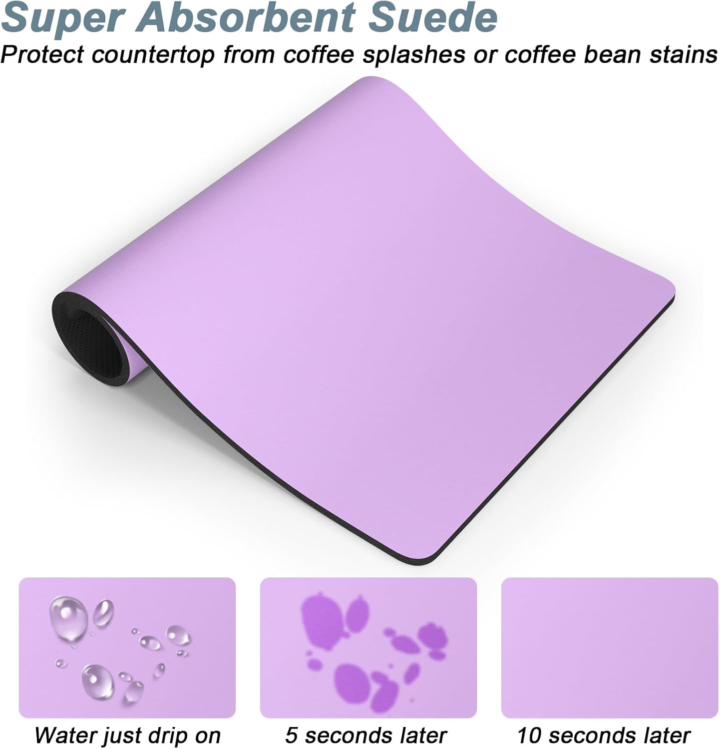 Rnivvi Coffee Mat, 16" x 24" Coffee Bar Mats for Espresso Machine Station Accessories and Organizer, Hide Stain Rubber Backed Absorbent Dish Drying Pad for Kitchen Counter, Cute Bar Decor Pad, Purple