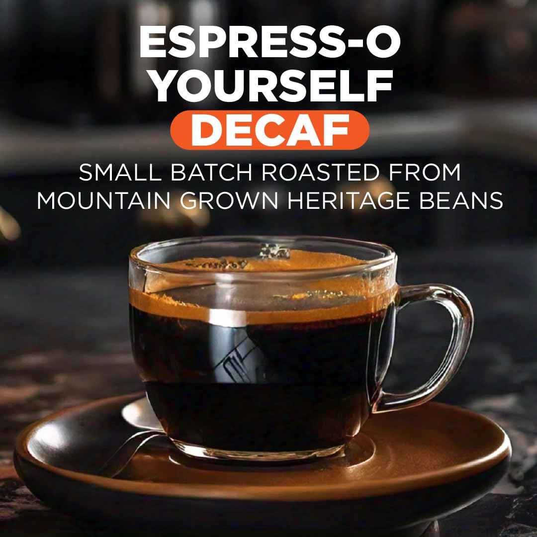 Maud's Decaf Espresso Roast Coffee Pods, 18 ct, Decaffeinated Dark Roast Recyclable Single Serve Pods – 100% Arabica Coffee, Compatible with Keurig K Cups Maker