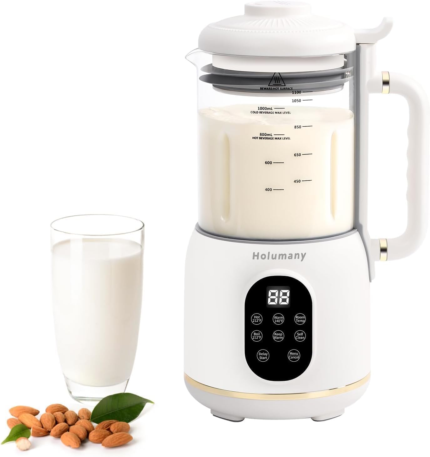 35oz Nut Milk Maker Machine - 8-in-1 Auto Programs for Almond, Oat, Soy Milk, with 18H Delay Start | 60s Self-Clean | Quiet Operation