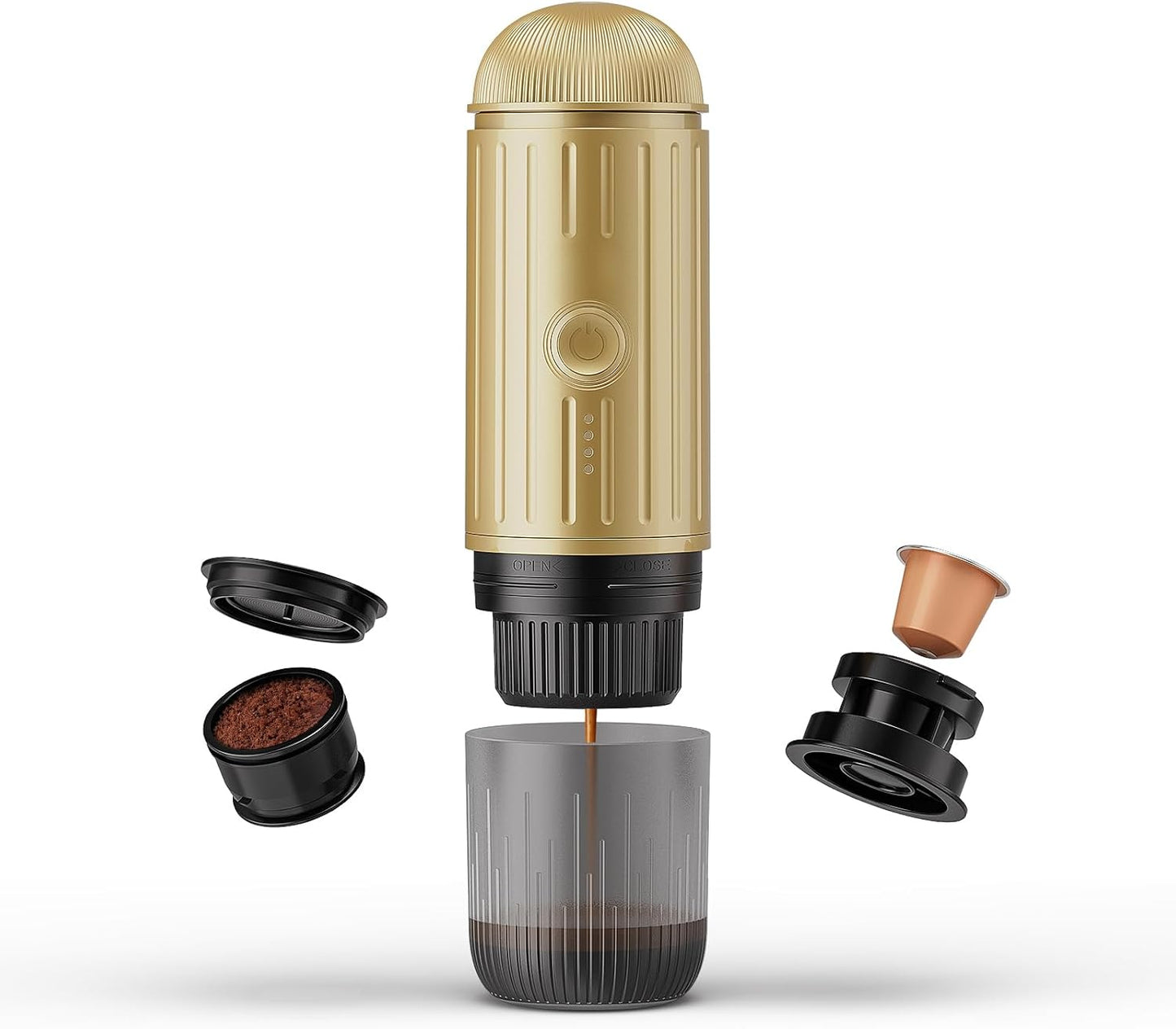 BENFUCHEN Portable Espresso Machine For Travel, USB-C Charging, Self-Heating Electric Espresso Maker, 19 Bar Mini Coffee Maker On the Go For Camping/Hiking, Ground Coffee & NESPRESSOpods (Light Gold)