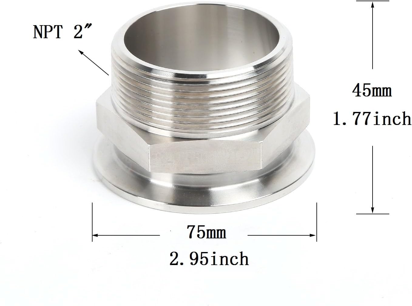 SS304 KF50 NPT Male Adaptor thread 2" NW50 KF Male coupling ISO-KF50 X NPT 2"