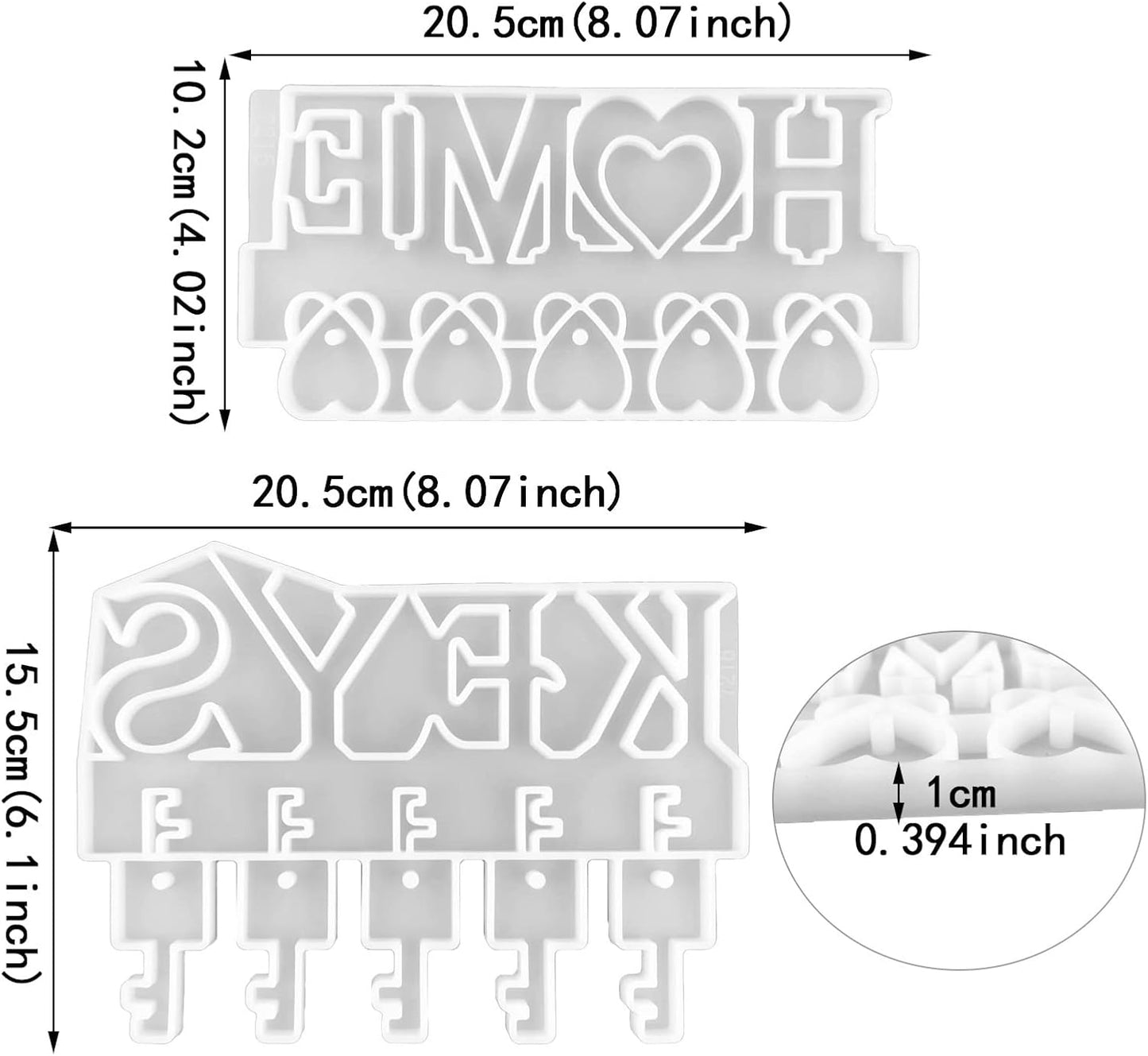 2Pcs Key Holder Resin Molds Wall Decor Mold Unique Silicone Keychain Pendant Resin Mold for Epoxy Casting Wall Mounted Key Hangers Storage Organizer Mold Home Decoration DIY Gift