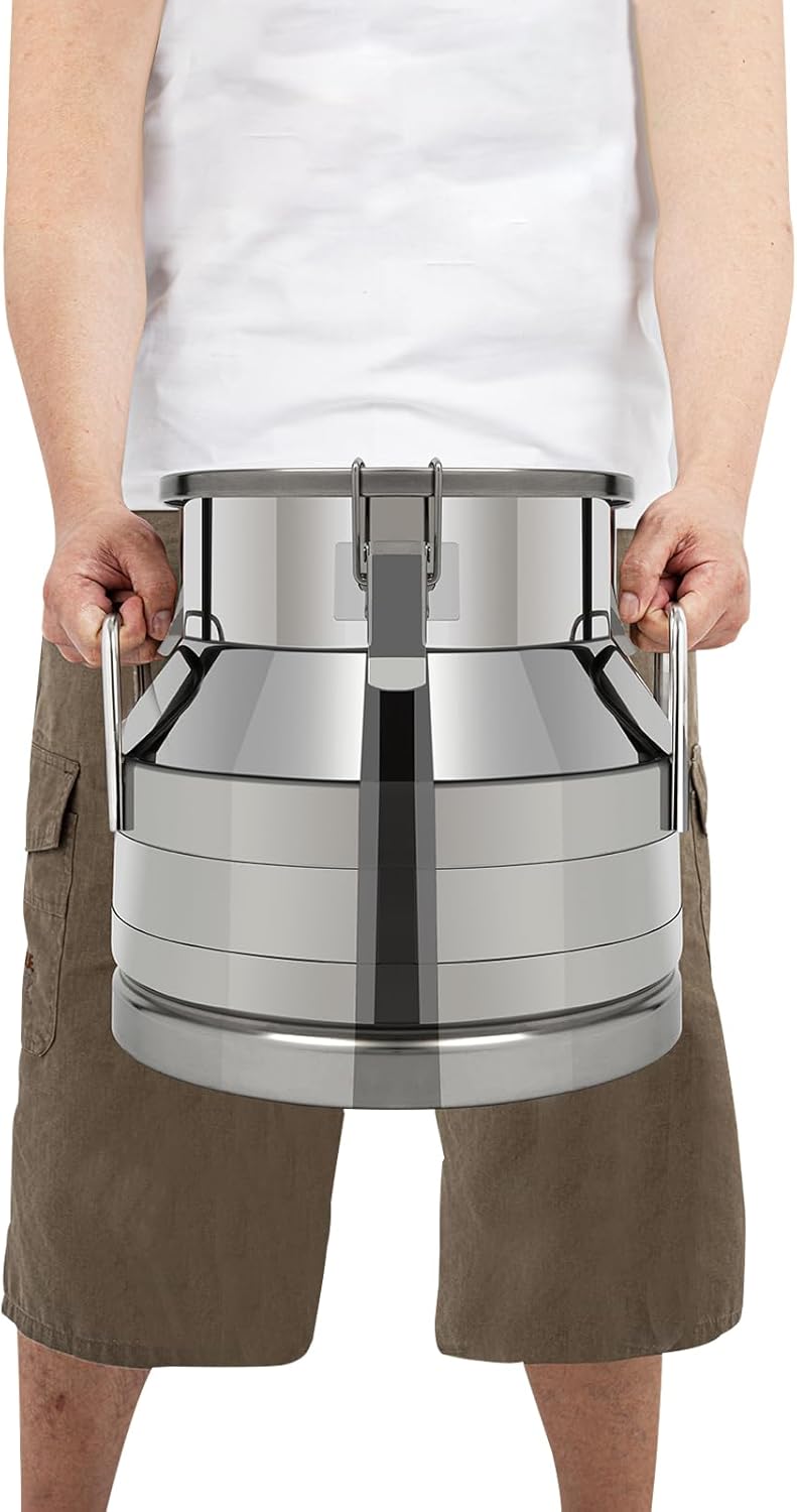Stainless Steel Milk Bucket With Sealing Lid and Carry Handle,Thickened Stainless Steel Milk Can Large Liquid Container Storage for Coffee, Tea, Water,Oil Storage Transport ((12L/3.2Gal)