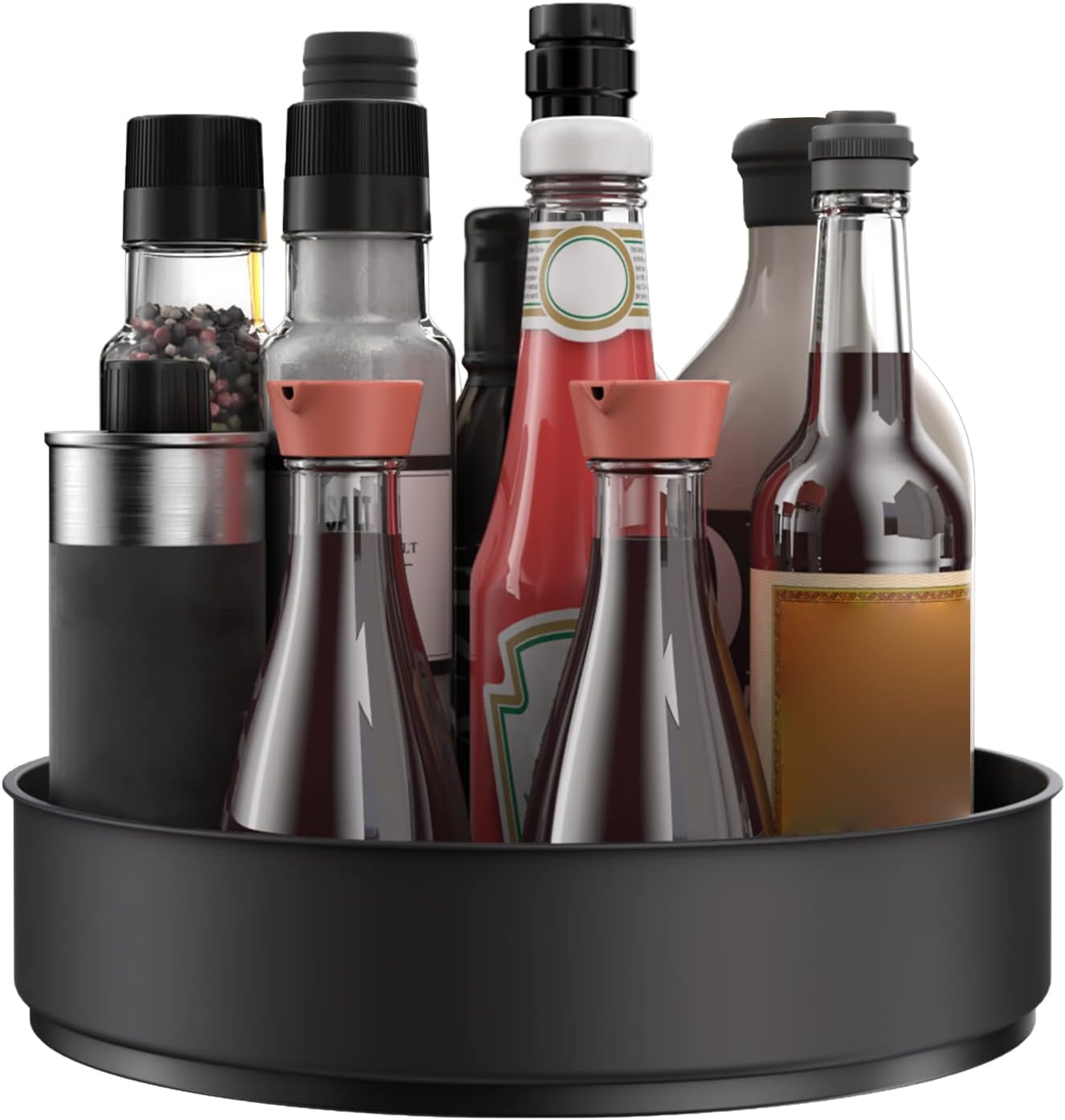 VAEHOLD Lazy Susan Stainless Steel Spice Rack Turntable for Pantry Cabinet - Decorative Trays Storage Containers Organizer for Kitchen Cabinet, Snacks, Bathroom (7 1/2 inches) (7 1/2'' Black)