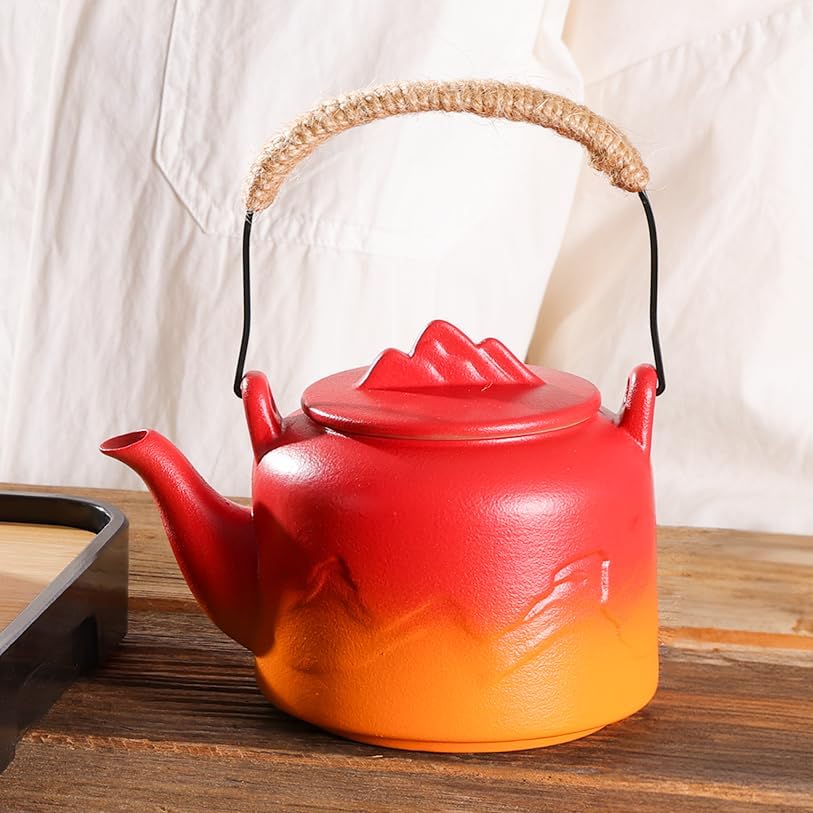 LURRIER Gongfu tea sets, Portable Ceramic TeaSet, Asian Tea sets for adult, Tea Gift sets, Grey leather case, Portable Travel Bag,Home,Gifting,Outdoor and Office(Red and Orange)