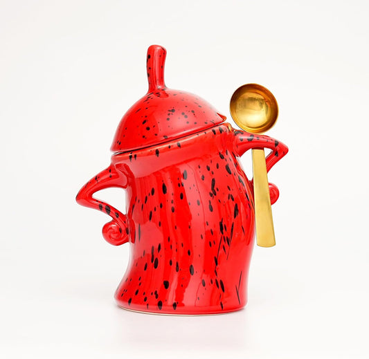 Canister With Attitude - Attitude Jar, Ceramic Airtight Food Storage Container with Spoon for Tea, Coffee, Sugar, Flour, Cute Kitchen Decor (Red)