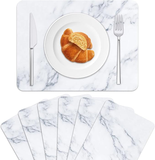 Marble Plastic Placemats Set of 6 Marbles Table Mats Marble Theme Place Mats Wipe Clean Washable Recyclable Table Placemats for Indoor Outdoor Heat Resistant Kitchen Dining