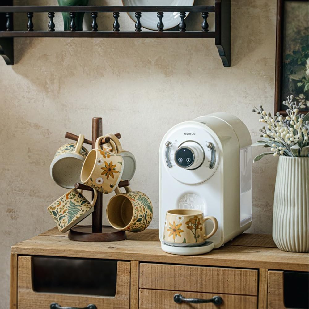 Floral Coffee Cup, 12oz Ceramic Hand Painted Porcelain Mug with Premium Gold Spoon, Cup for Cappuccino, Macchiato, Latte, Cafe, Tea, Unique Gift Idea (Summer's Whispers + Graceful Daisies)