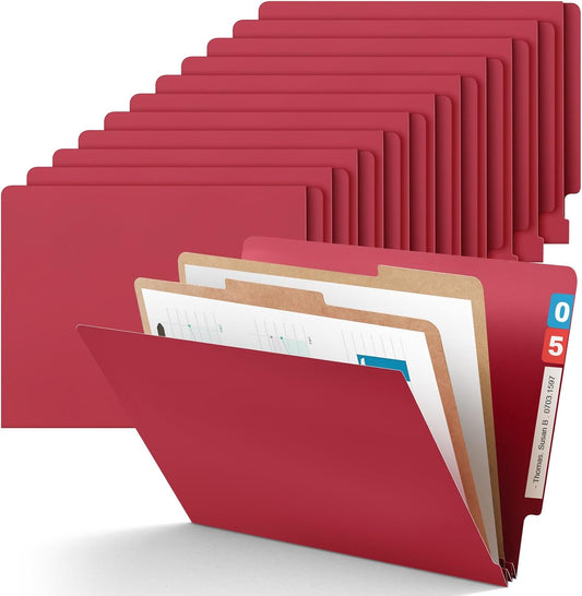 24 Pcs Classification Folders Letter Size, Back to School Supply for Teacher, Student, 2 Dividers Pressboard File Folder Bulk with Fasteners, 3.5 Inch Expanding File Organizer(Dark Red)