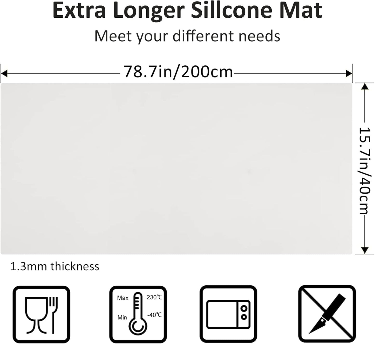 Large Silicone Heat Resistant Mat 78.7” x 15.7”, Nonslip Mats for Kitchen Counter, Countertop Protector, Nonstick Waterproof Craft Table Placemat, Translucent-White