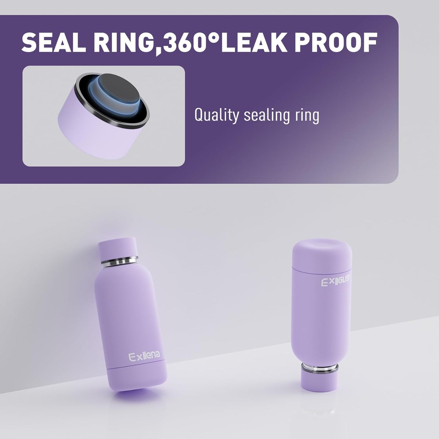 Small Water Bottle 12oz with Clip, Double Wall Stainless Steel Vacuum Small Insulated Water Bottle Keeps Drinks Cold 24 Hrs/Hot 12 Hrs for Kids Handbag School BPA Free (Purple)