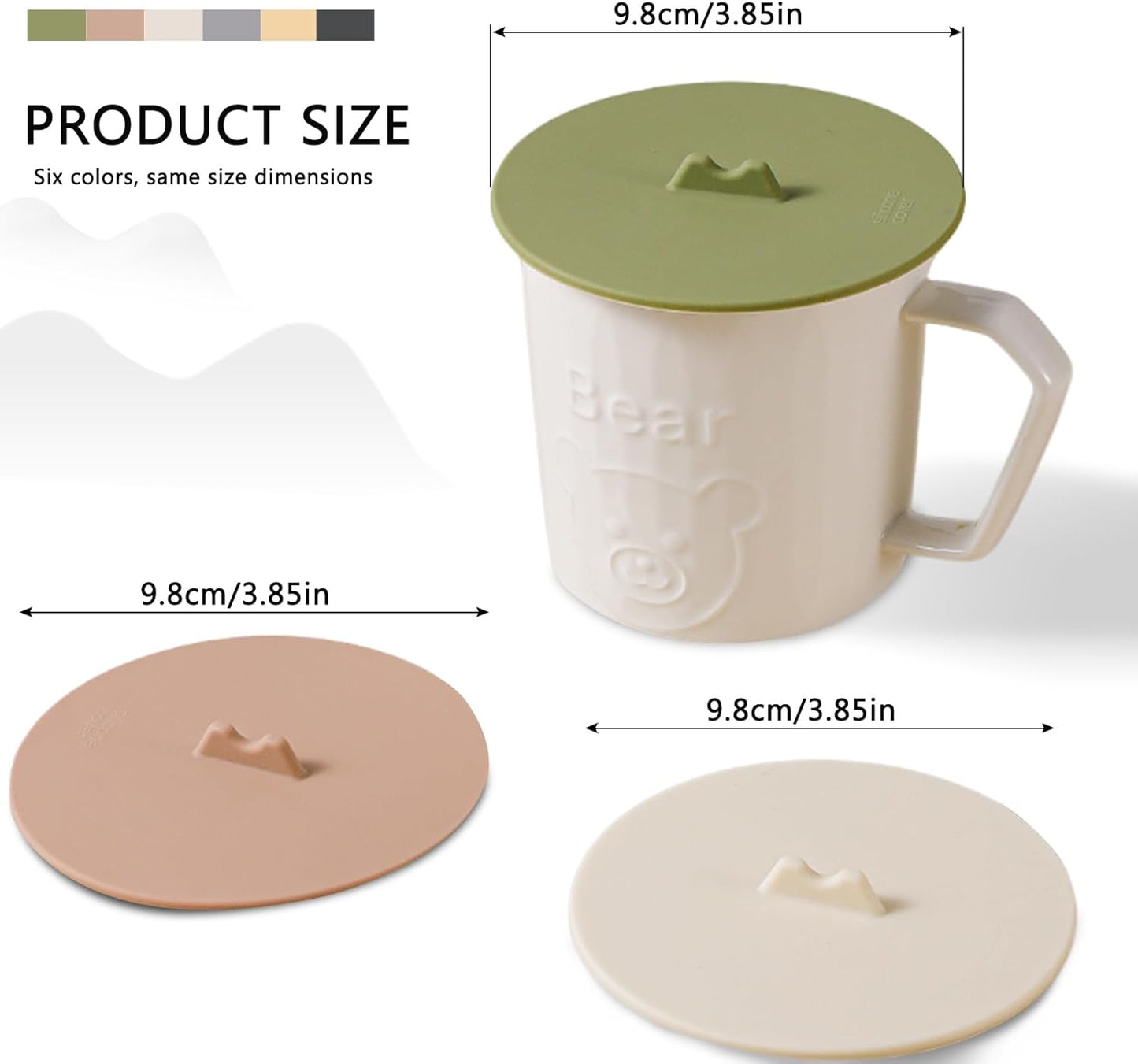 Silicone Cup Lids Silicone Cup Covers 6color Design, Food Grade Anti-dust Airtight Seal Lids for Mugs, Tea Cups, Coffee Cup 3pcs (Yellow+Brown+White)