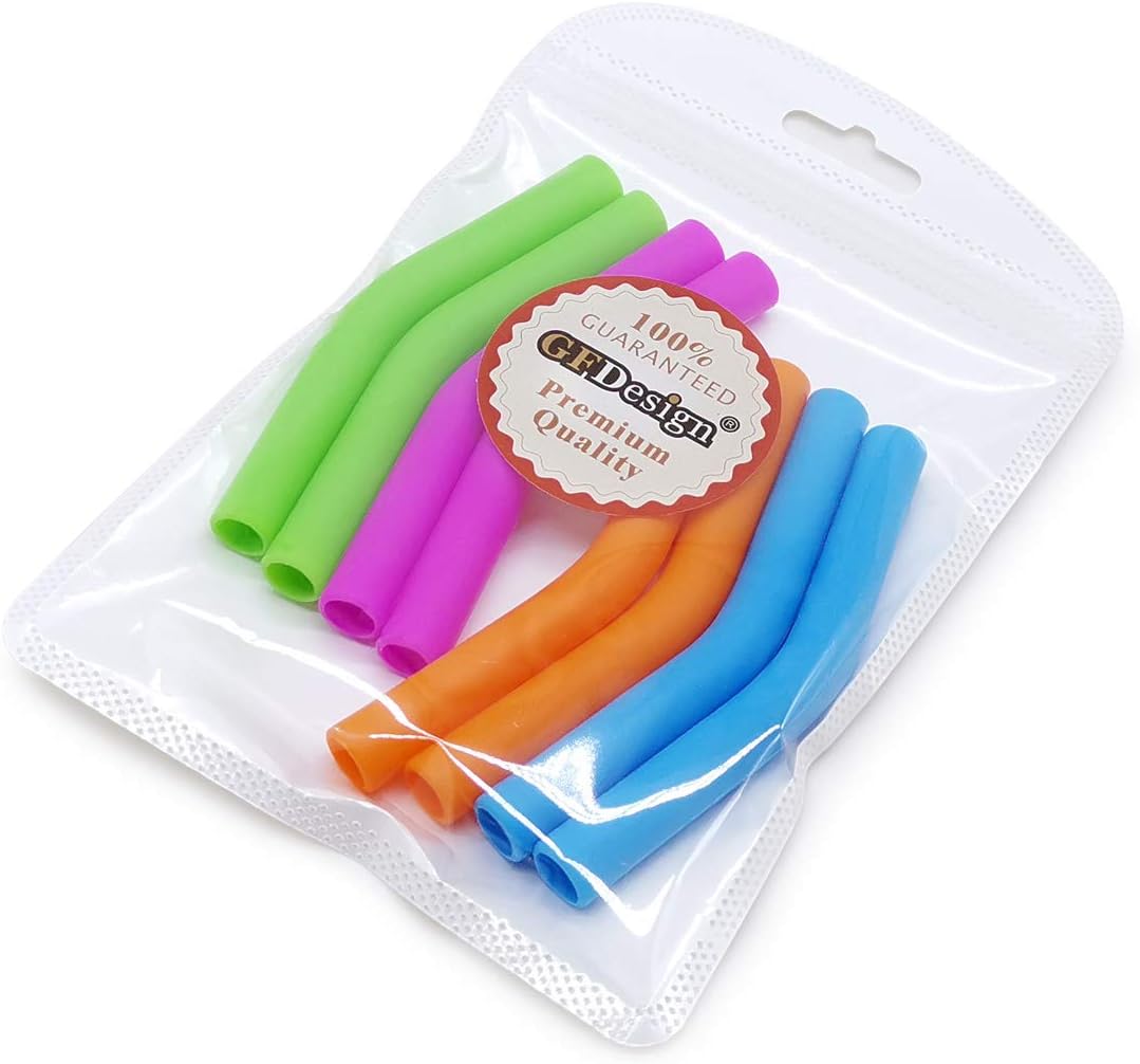 GFDesign Food Grade Silicone Straw Elbows Tips Soft Reusable Metal Stainless Steel Straw Nozzles Only Fit for 5/16" Wide (8mm Outer Diameter) Multicolor - Set of 8